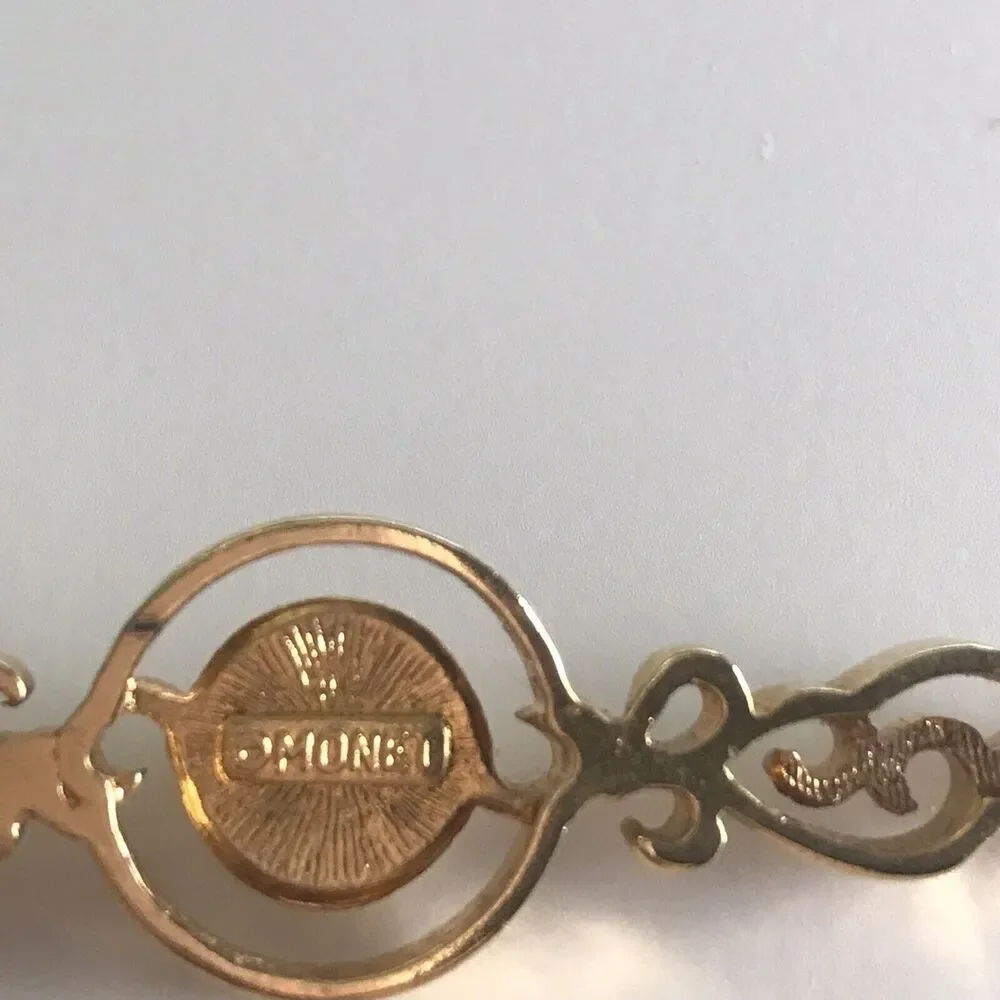 Vintage Monet Jewelry Brooch Pin Signed Gold Tone Faux Pearl